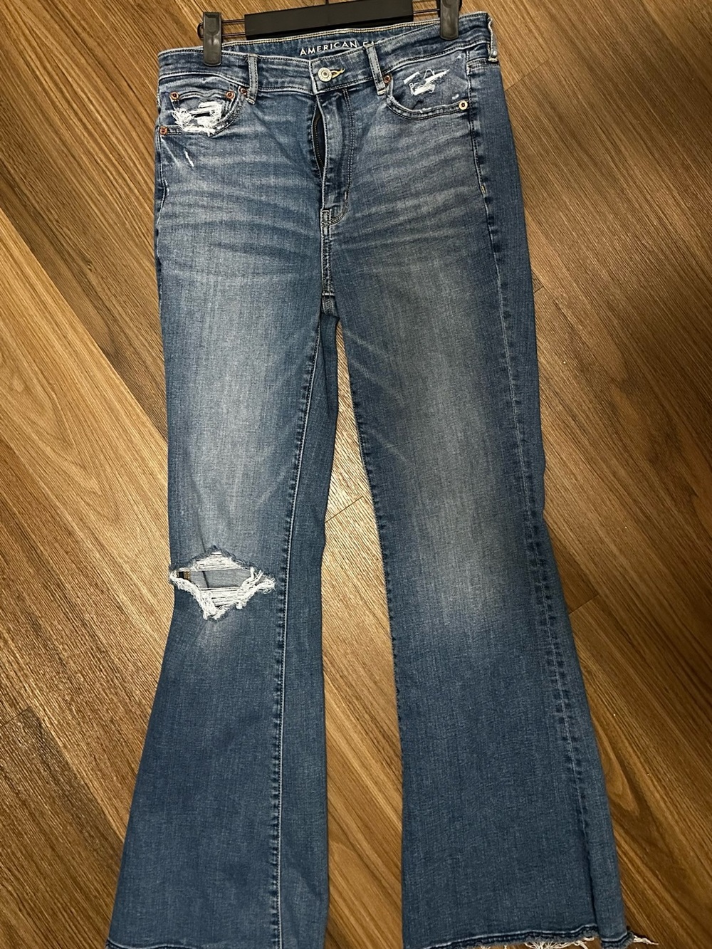 American Eagle Outfitters Medium Blue Distressed Flare Jeans
